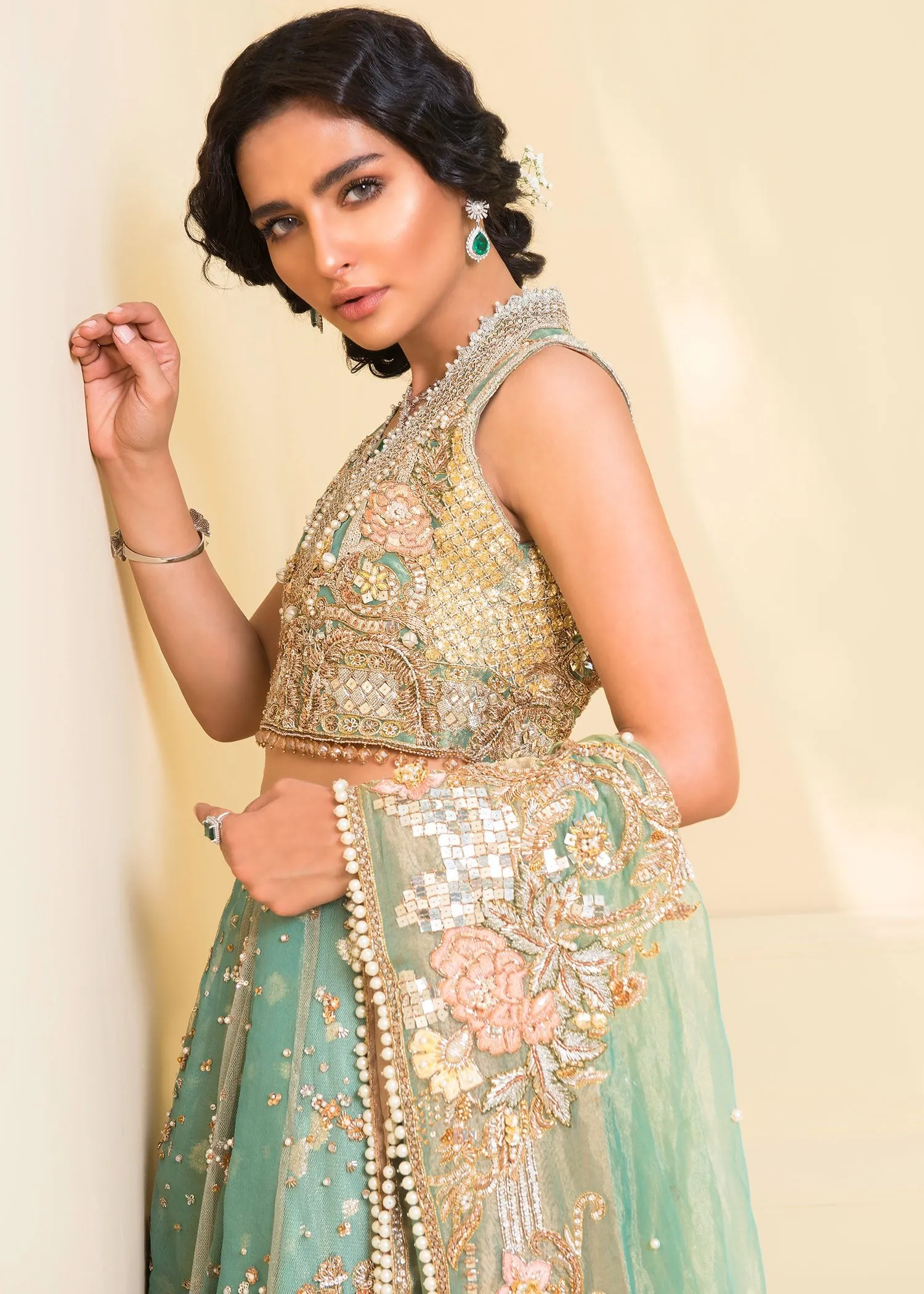 Indian Green Lehenga with Flared # B1996