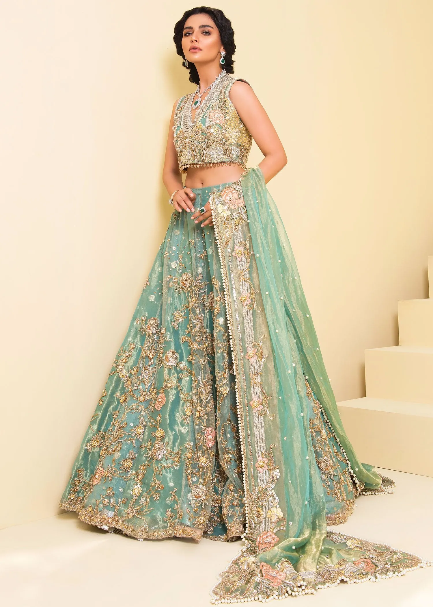 Indian Green Lehenga with Flared # B1996