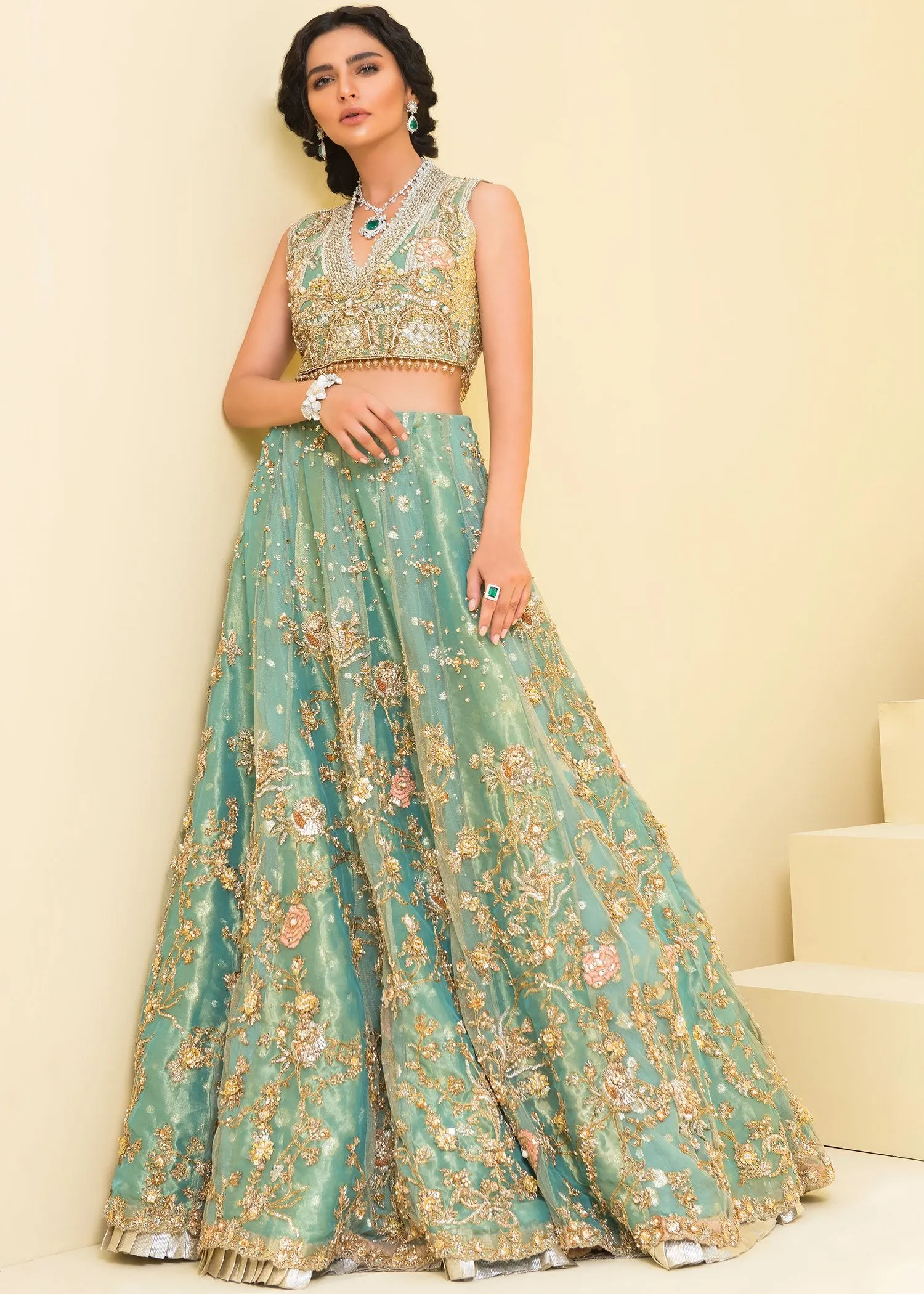 Indian Green Lehenga with Flared # B1996