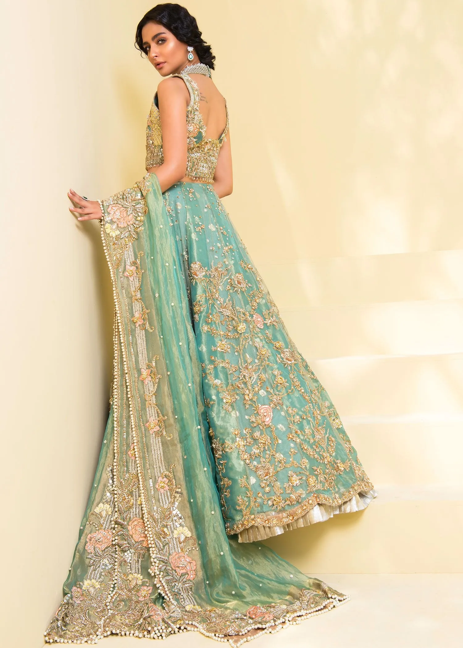 Indian Green Lehenga with Flared # B1996