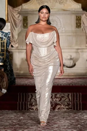 Iridescent Champagne Corset Draped Gown