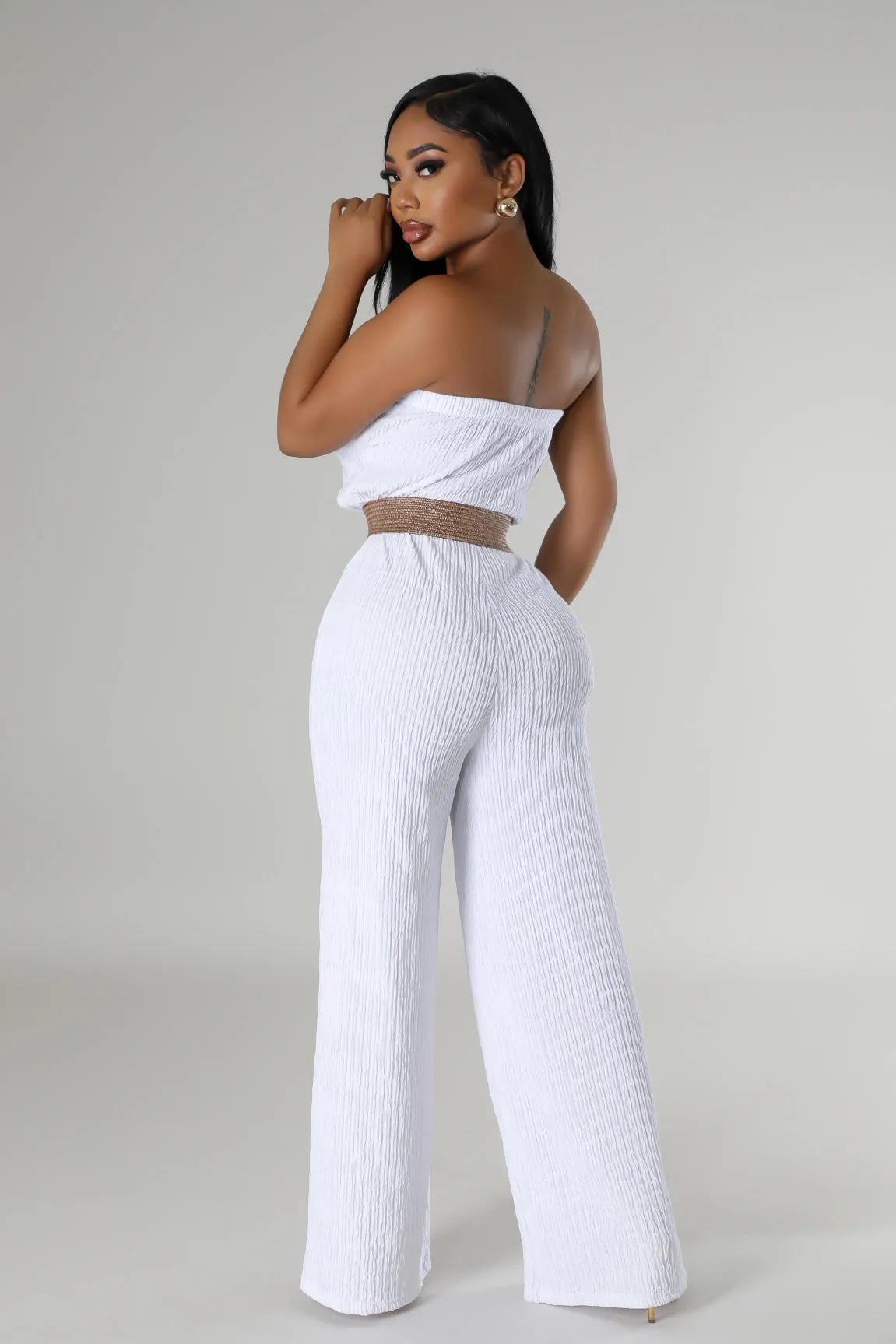 IRIS5JP - STRAPLESS BELTED WIDE LEG JUMPSUIT