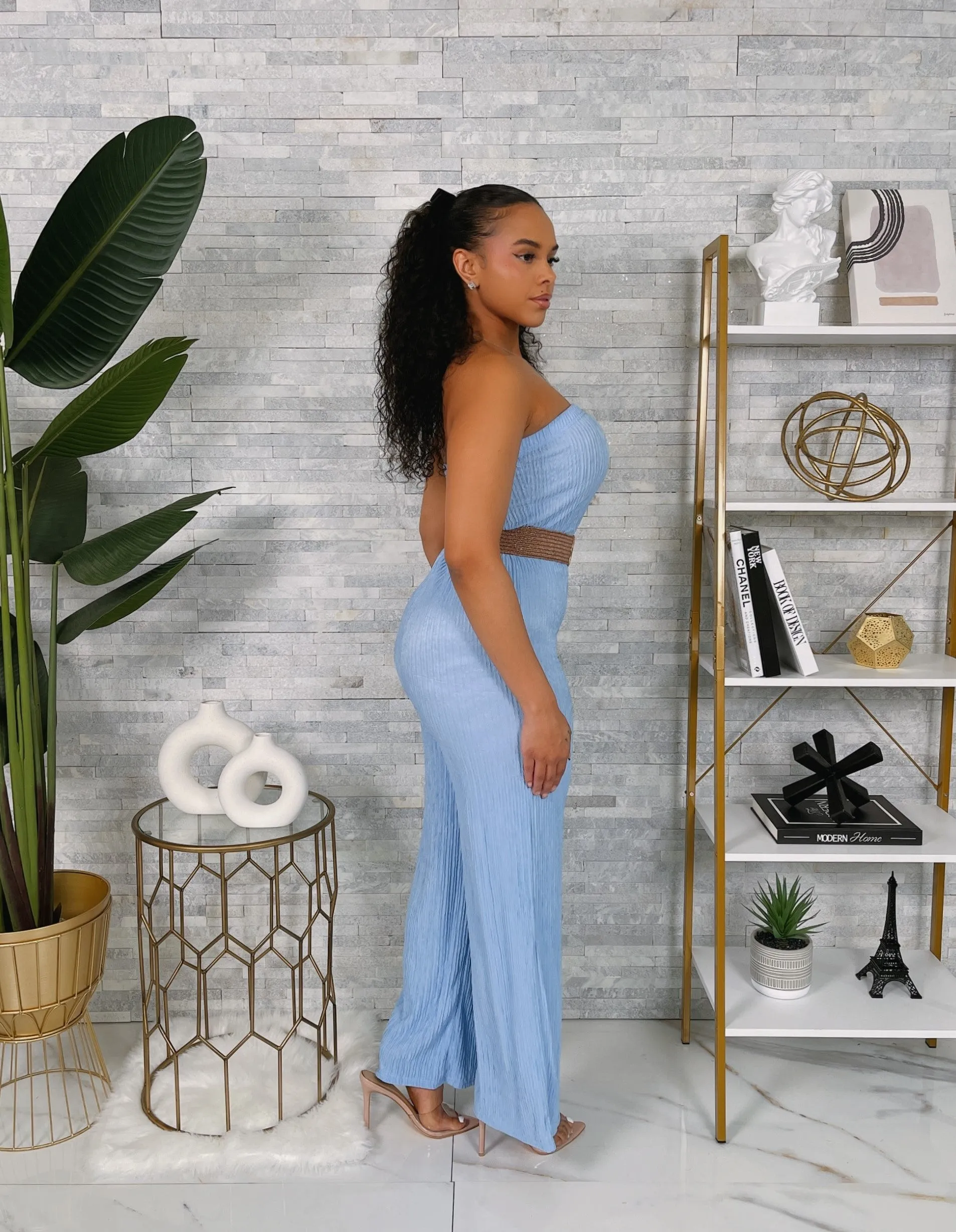 IRIS5JP - STRAPLESS BELTED WIDE LEG JUMPSUIT