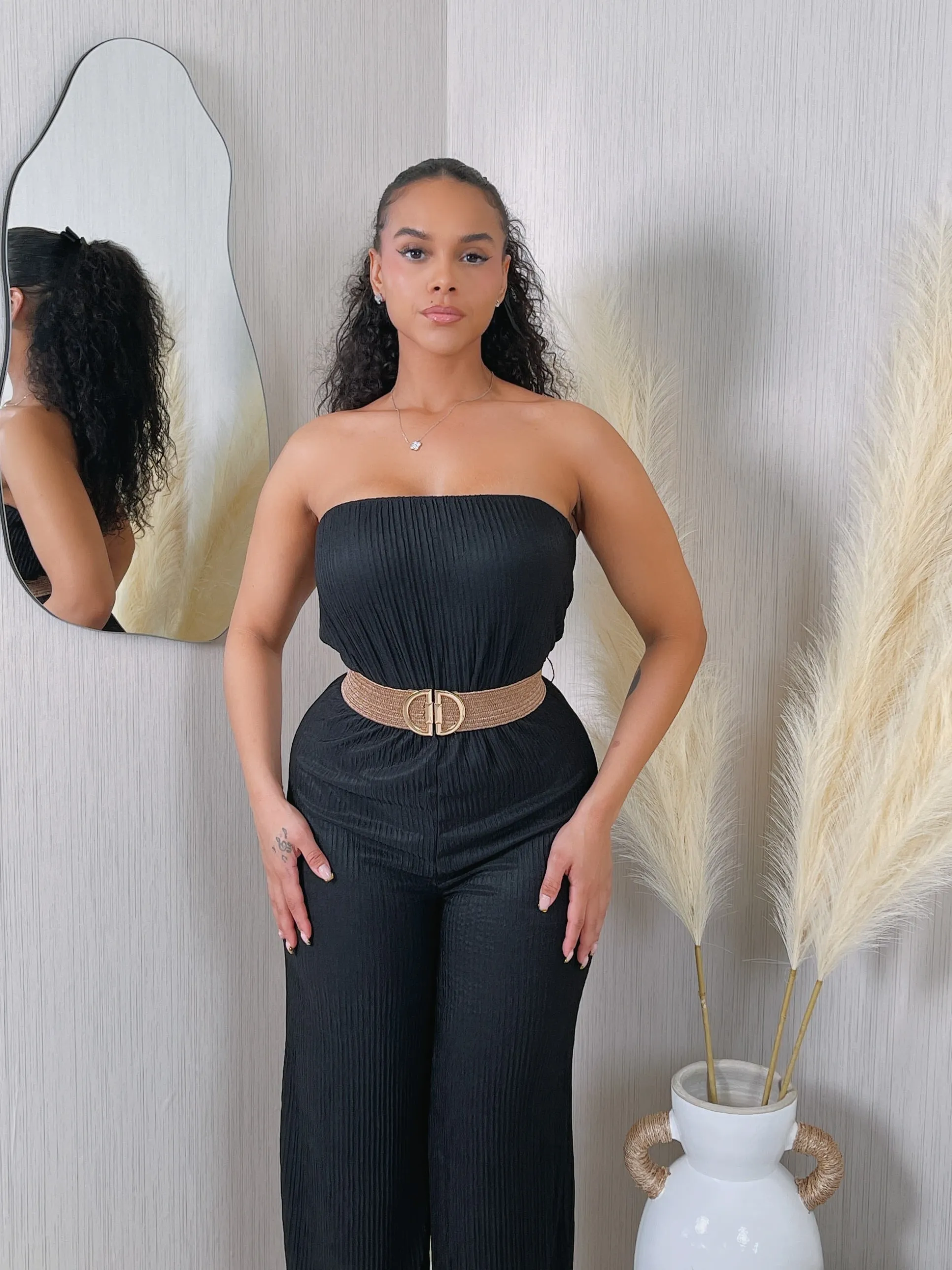 IRIS5JP - STRAPLESS BELTED WIDE LEG JUMPSUIT