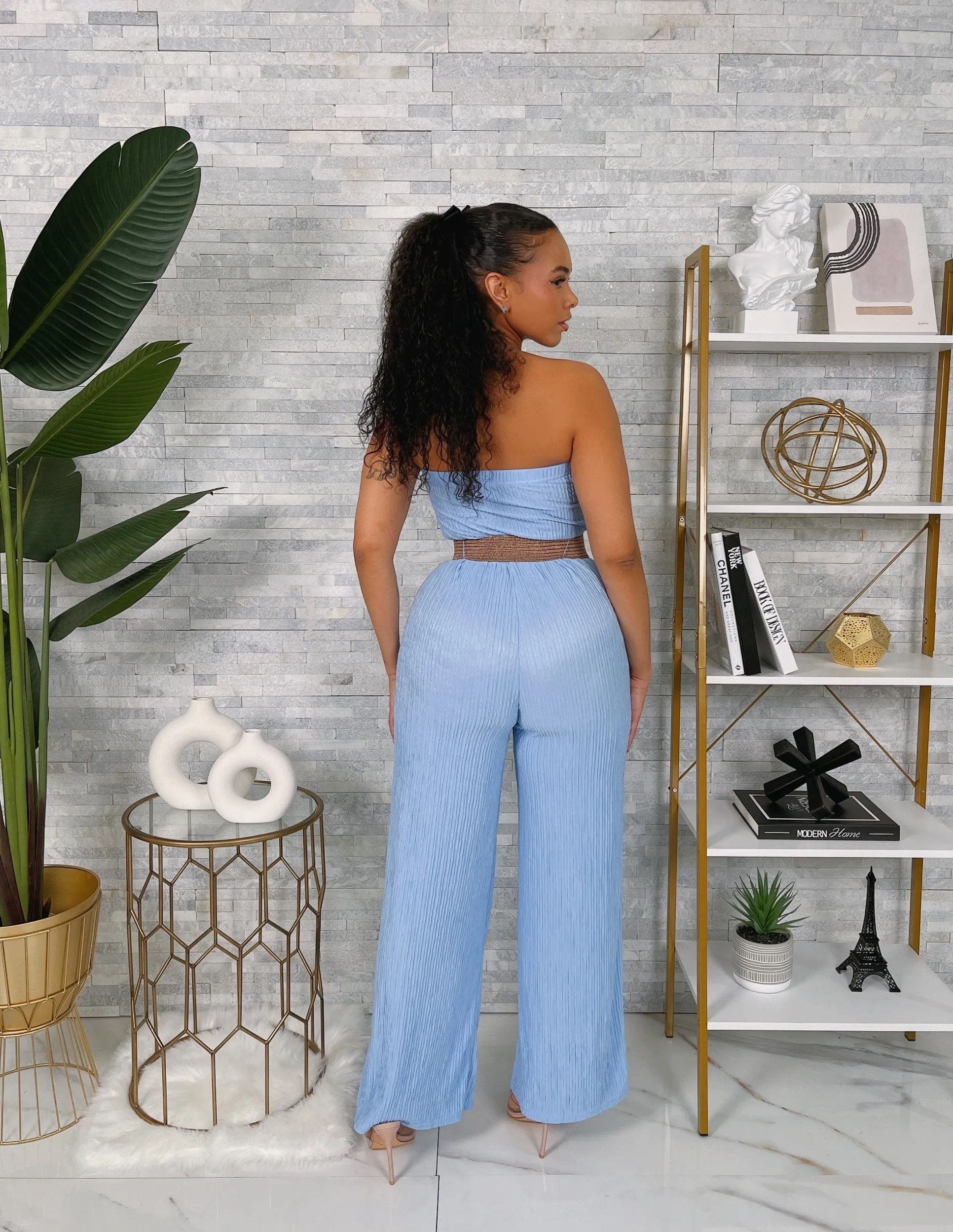 IRIS5JP - STRAPLESS BELTED WIDE LEG JUMPSUIT