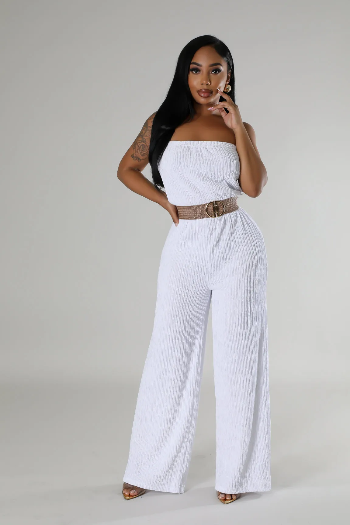 IRIS5JP - STRAPLESS BELTED WIDE LEG JUMPSUIT