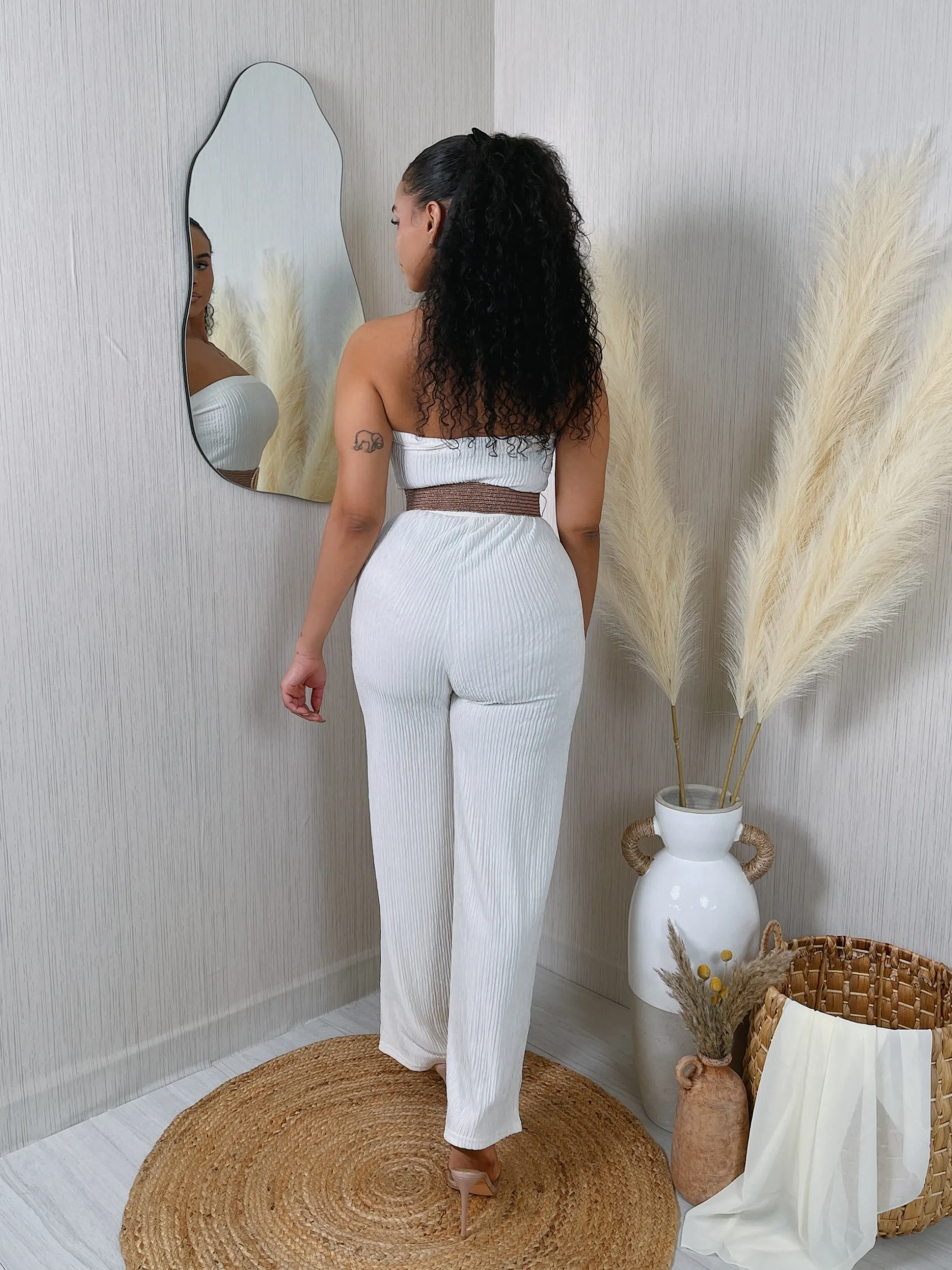 IRIS5JP - STRAPLESS BELTED WIDE LEG JUMPSUIT