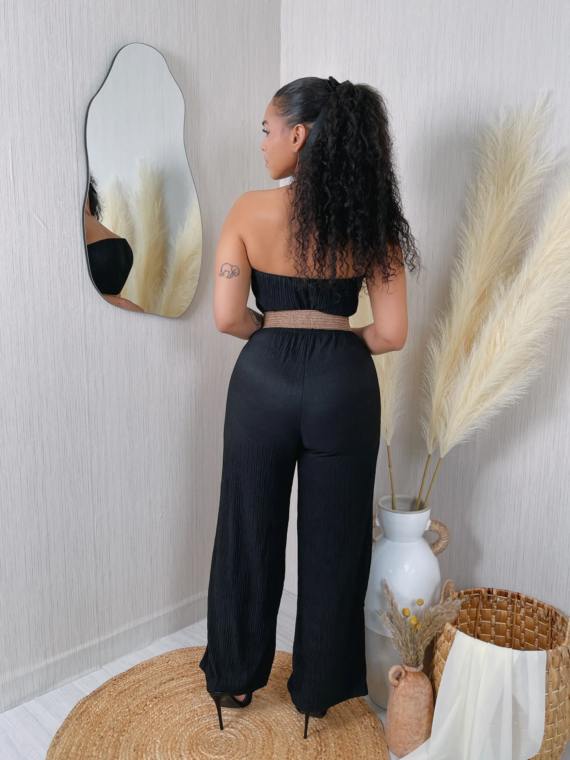 IRIS5JP - STRAPLESS BELTED WIDE LEG JUMPSUIT