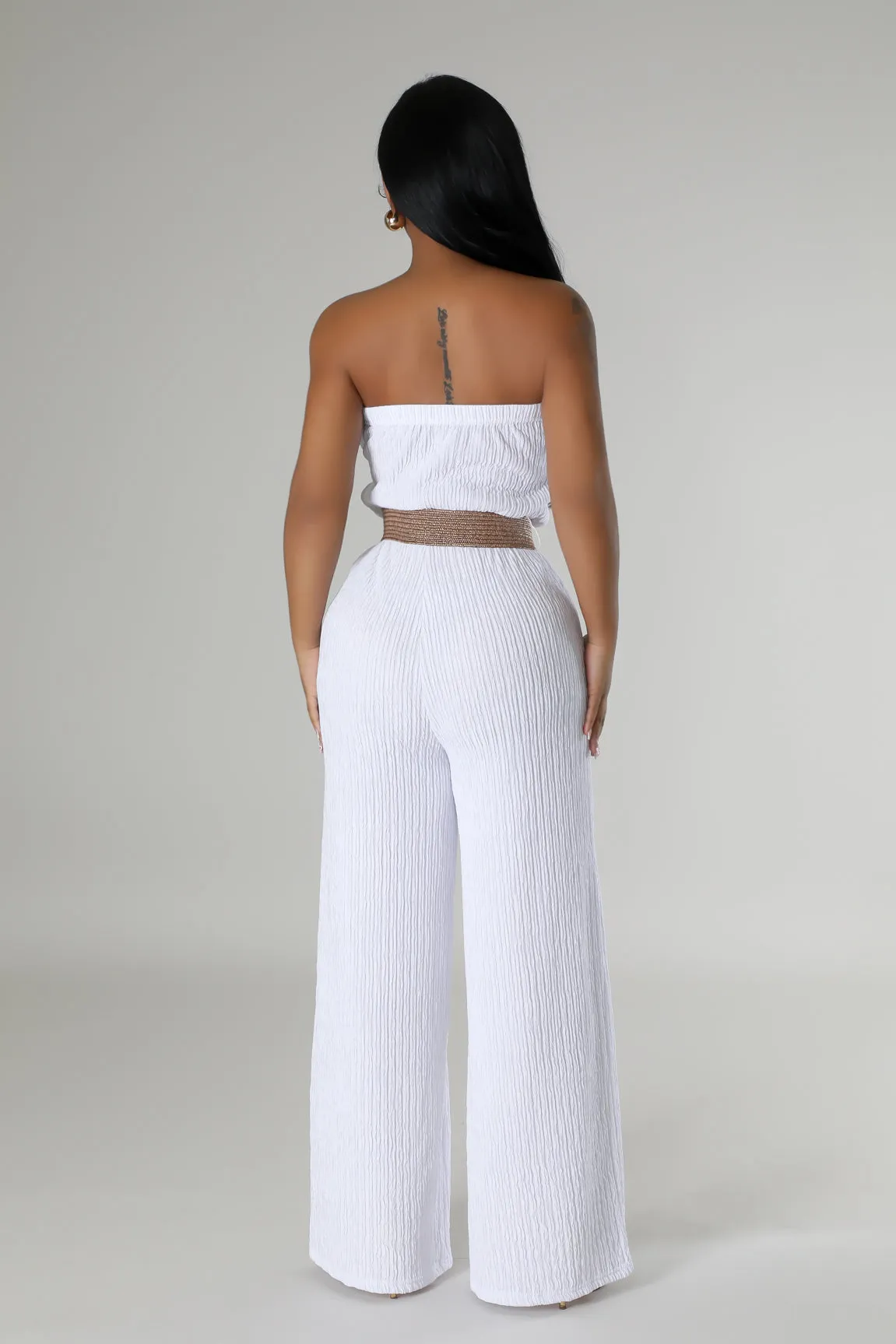 IRIS5JP - STRAPLESS BELTED WIDE LEG JUMPSUIT
