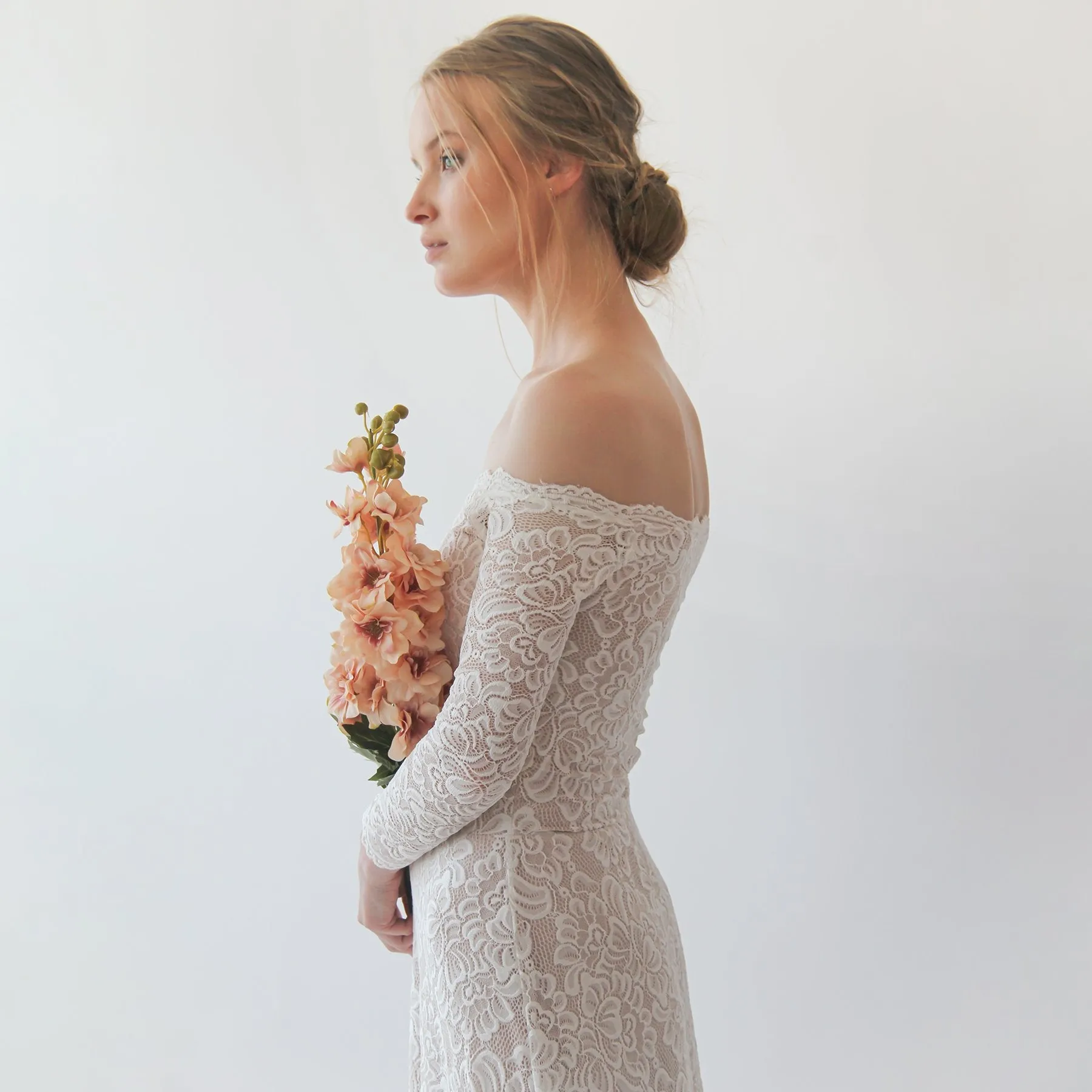 Ivory Blush Off Shoulder Wedding  Dress #1257