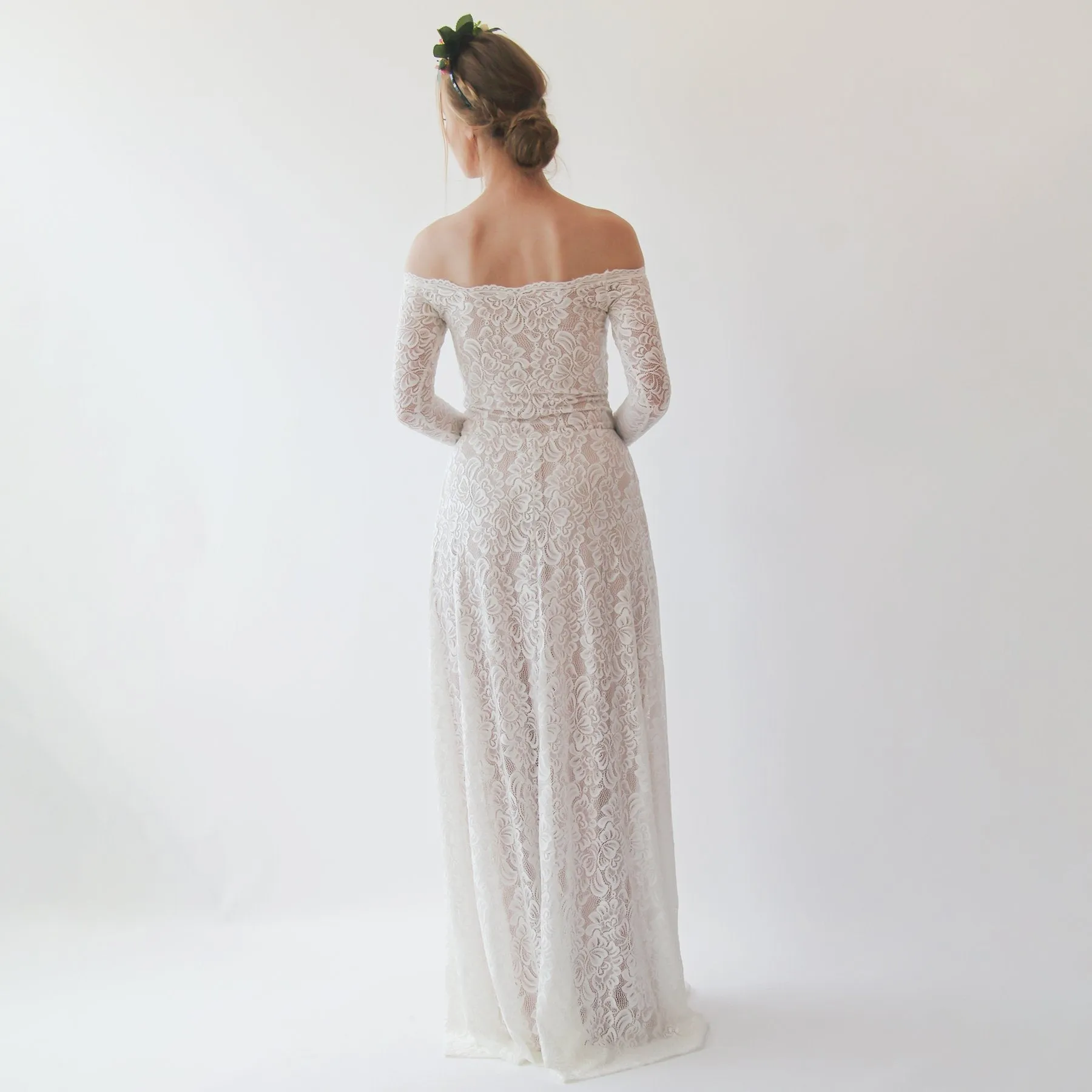 Ivory Blush Off Shoulder Wedding  Dress #1257
