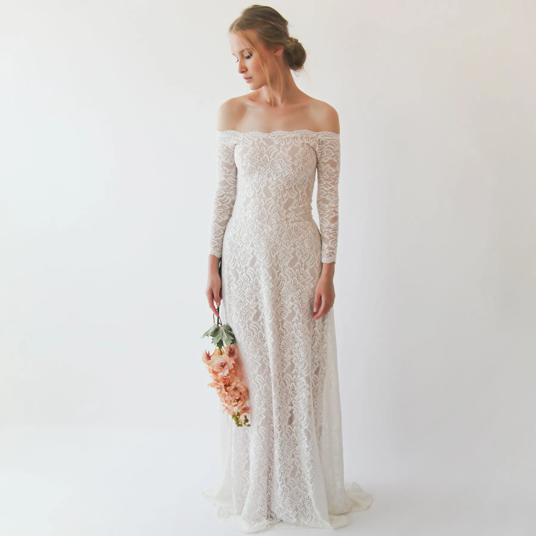 Ivory Blush Off Shoulder Wedding  Dress #1257