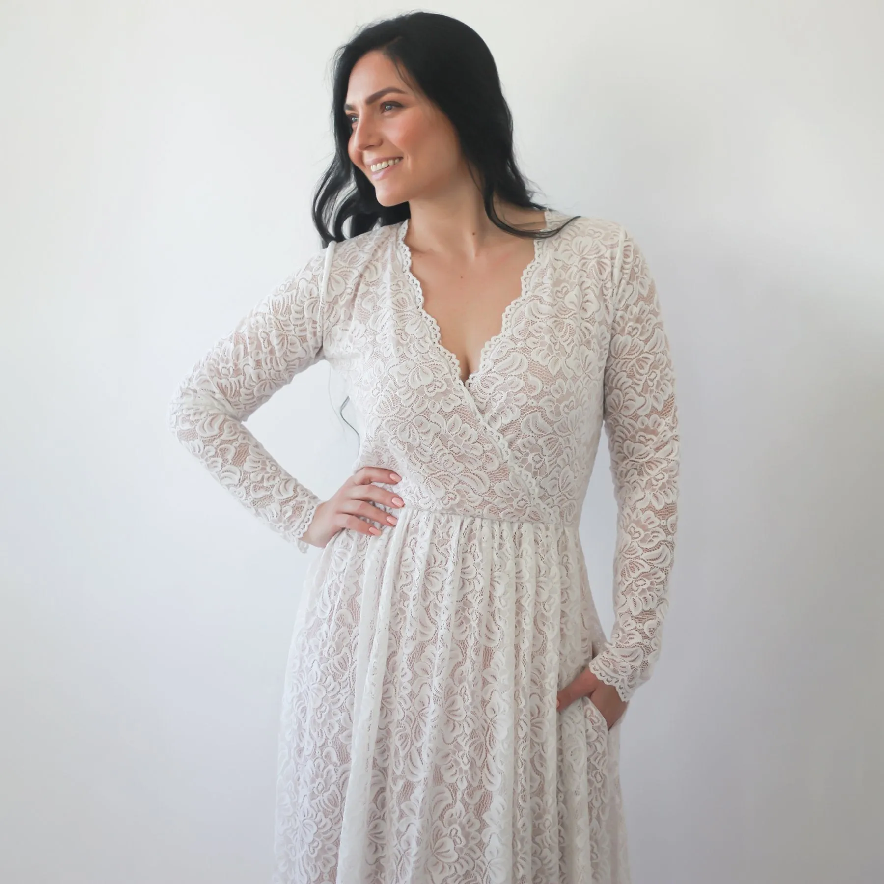 Ivory Blushed pockets dress #1268