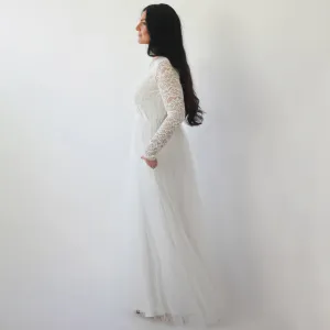 Ivory Lace Long Sleeves Wedding Dress with pockets  #1266