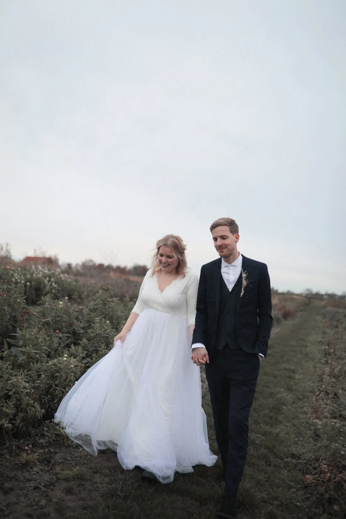 Ivory Lace Long Sleeves Wedding Dress with pockets  #1266