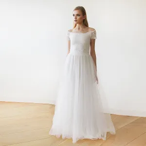 Ivory Off-The-Shoulder Short Sleeves Dress #1139