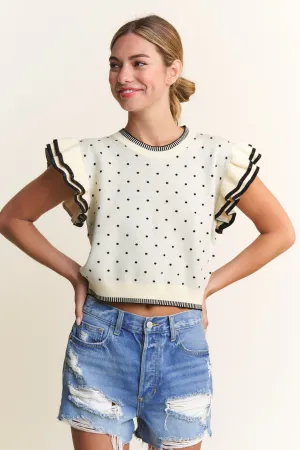 Ivory Ruffle Sleeve Sweater Top