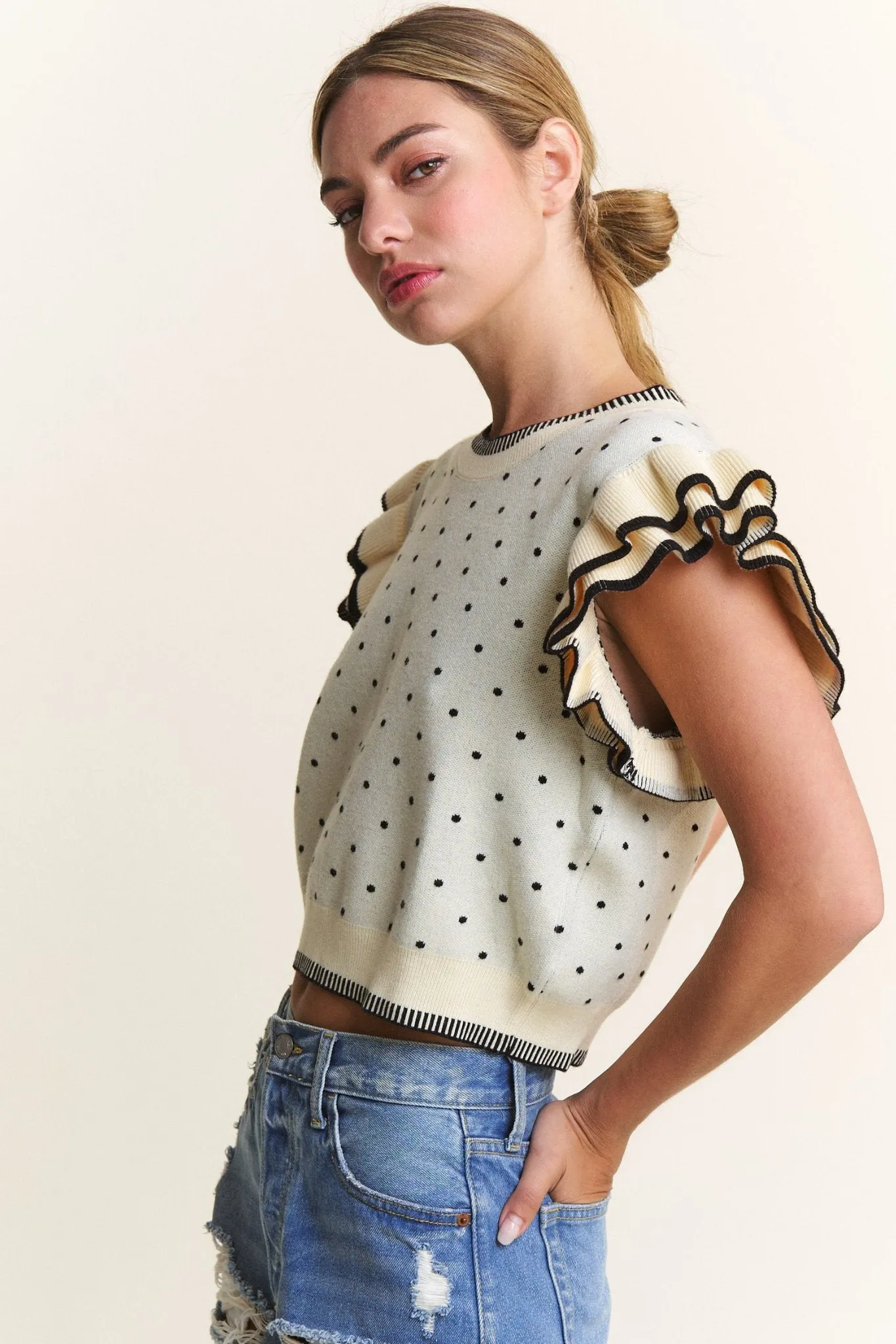 Ivory Ruffle Sleeve Sweater Top