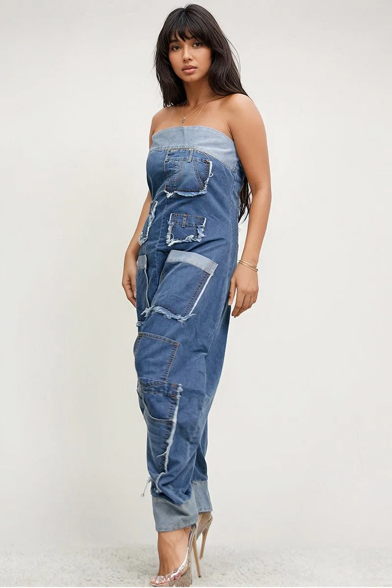 Jagged Edge Harem Denim Jumpsuit - Also Available in Plus Size