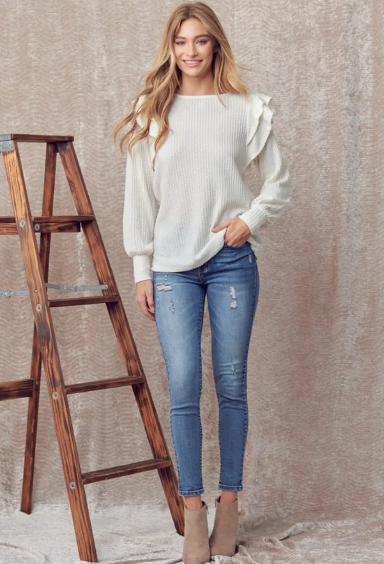 Jamee Ruffle Shoulder Top in Ivory