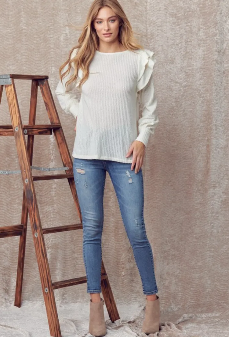 Jamee Ruffle Shoulder Top in Ivory