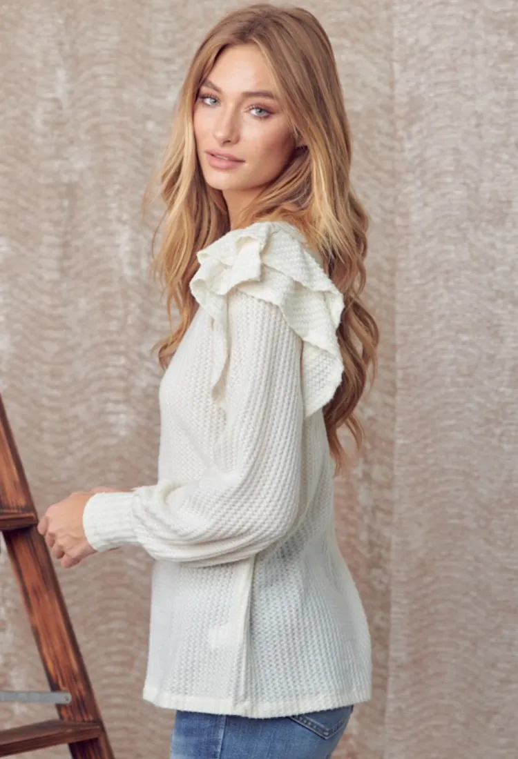 Jamee Ruffle Shoulder Top in Ivory