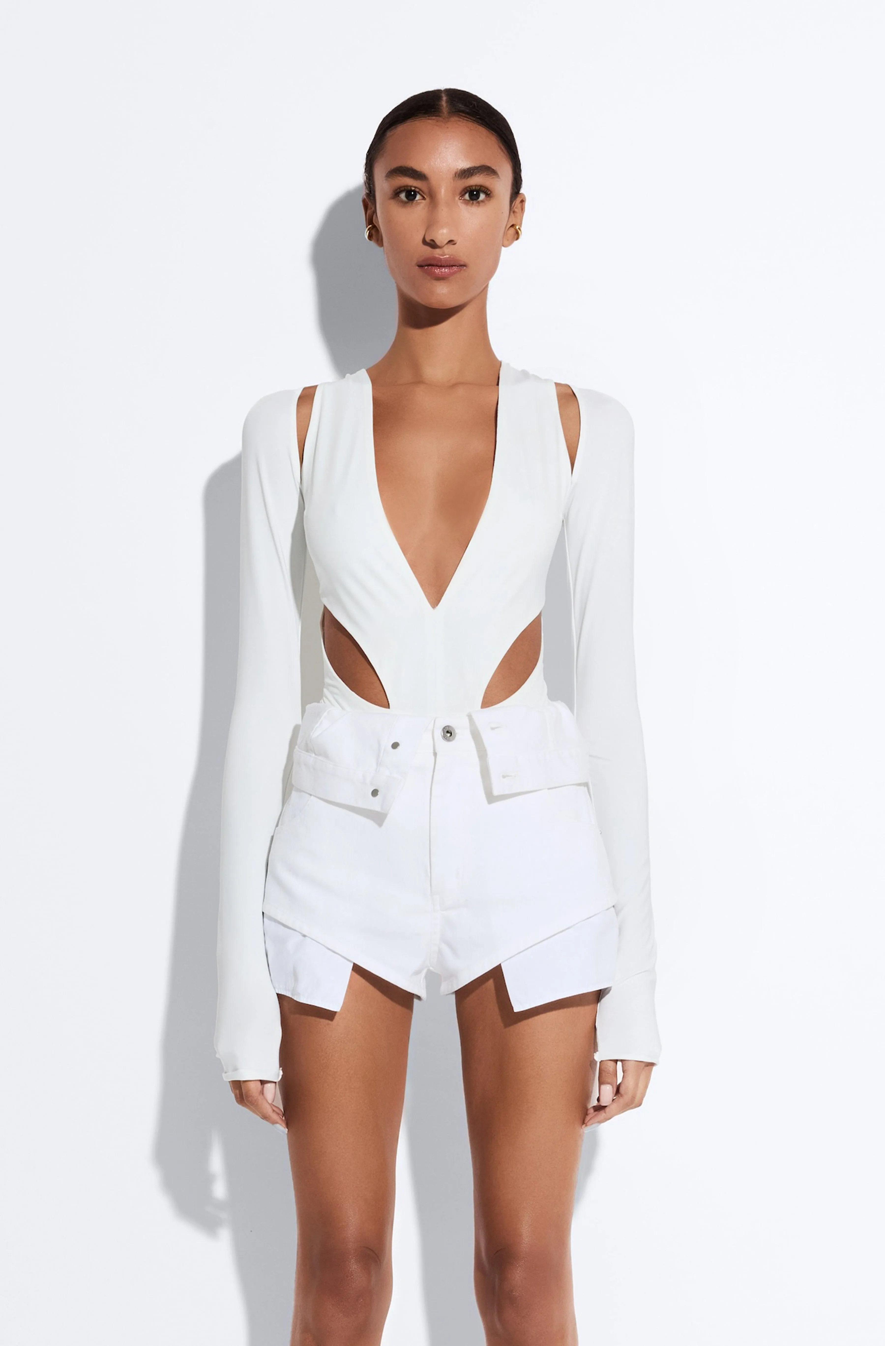 Jersey Cut Out V Neck Bodysuit