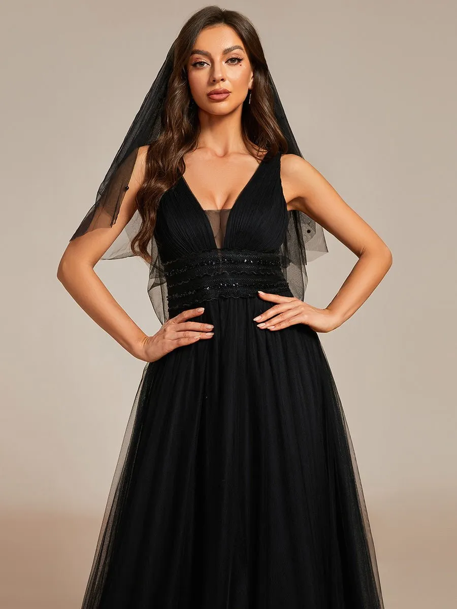 Jillian v neck backless soft tulle wedding dress in black