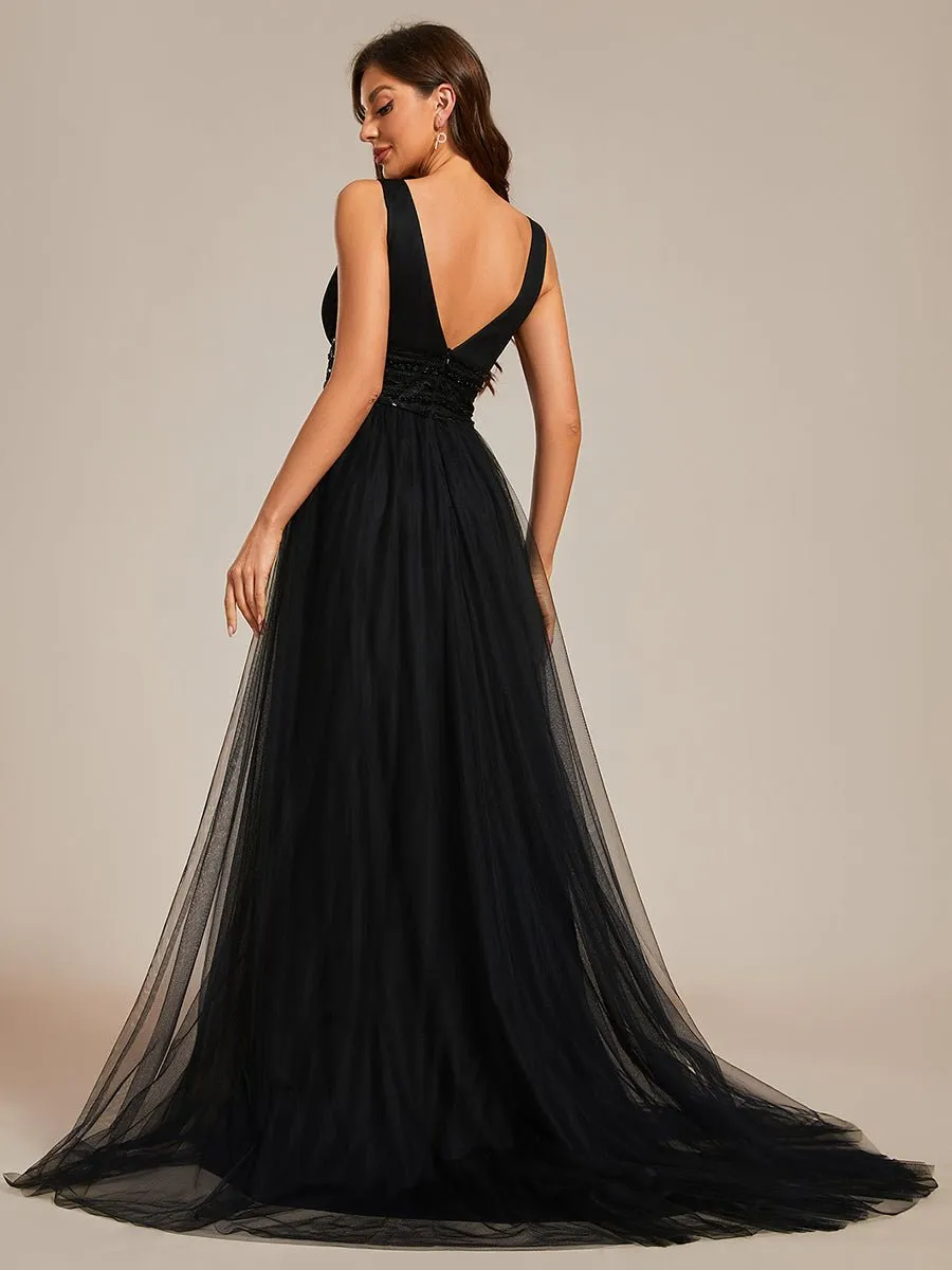 Jillian v neck backless soft tulle wedding dress in black
