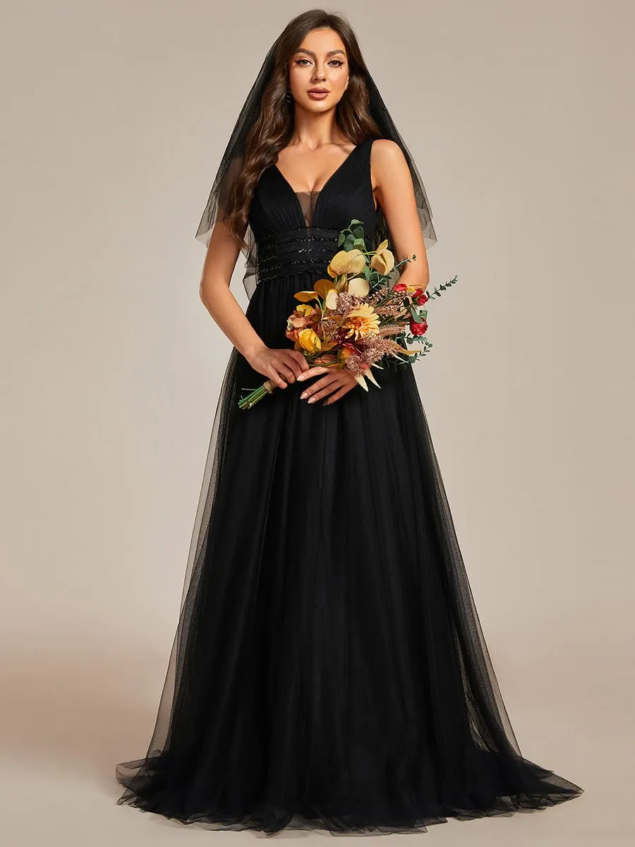 Jillian v neck backless soft tulle wedding dress in black