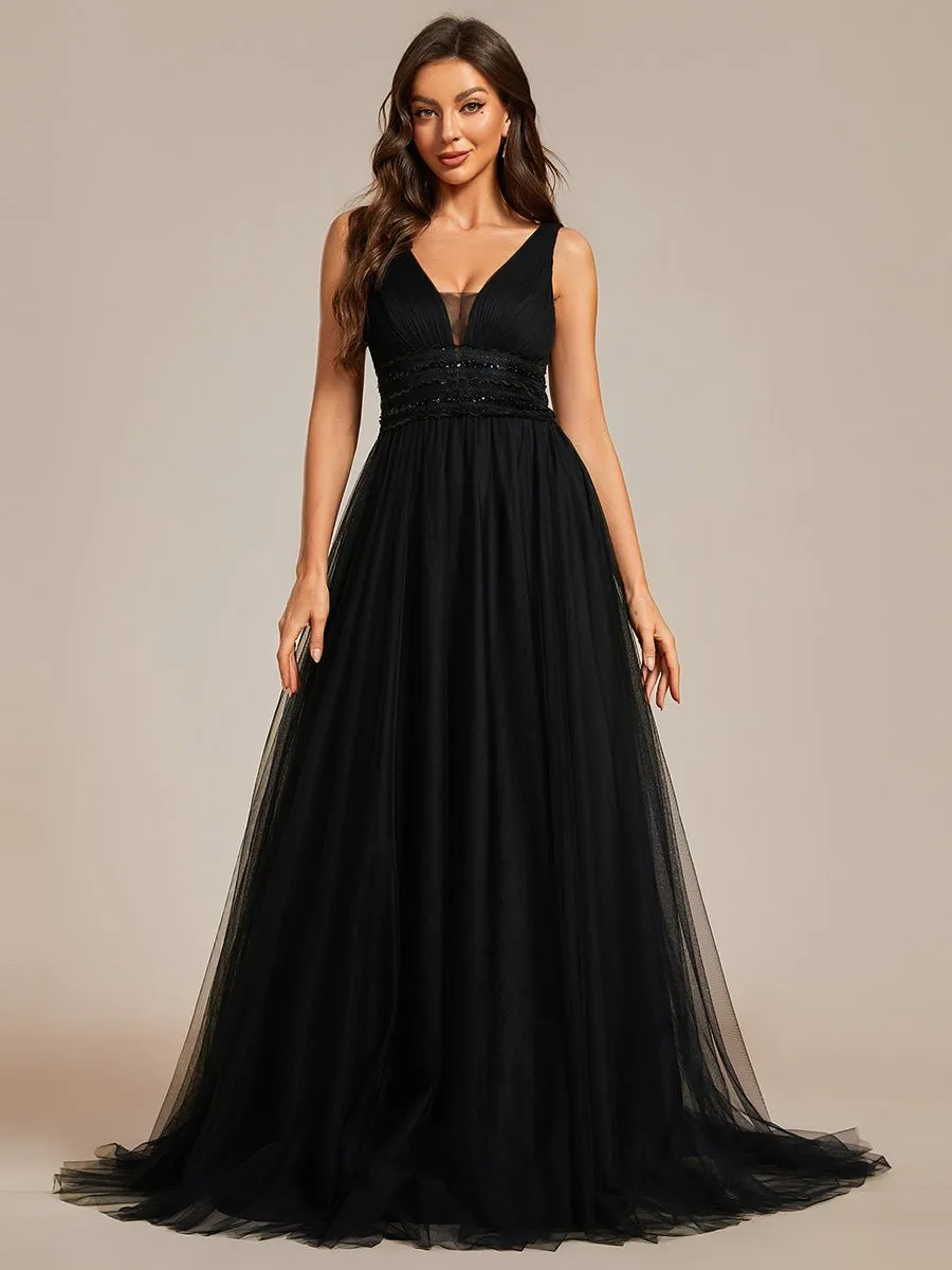 Jillian v neck backless soft tulle wedding dress in black