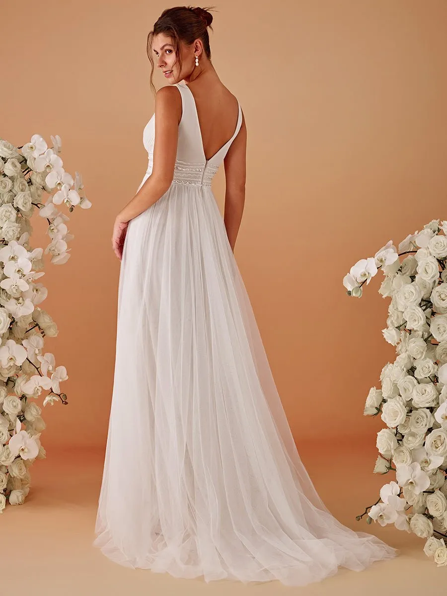 Jillian v neck backless soft tulle wedding dress in Nude/Ivory