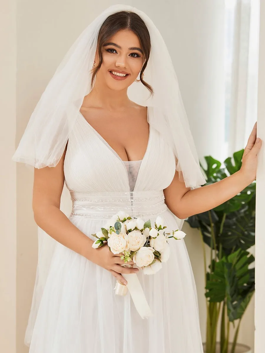 Jillian v neck backless soft tulle wedding dress in Nude/Ivory