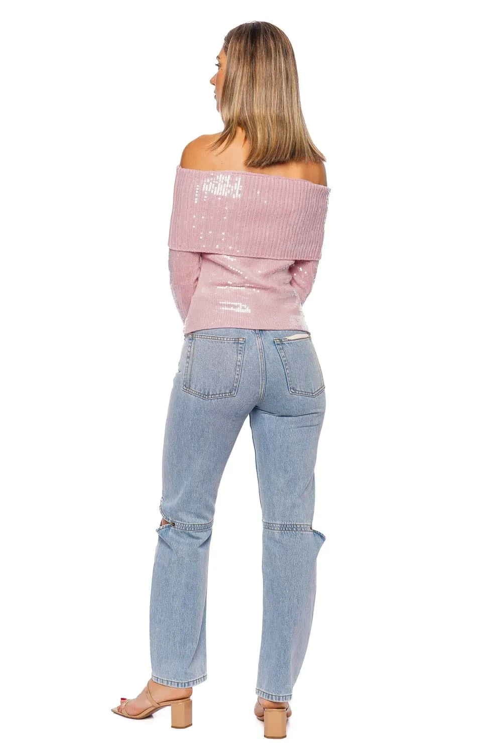 Jourdana Sequin Knit Off Shoulder Top