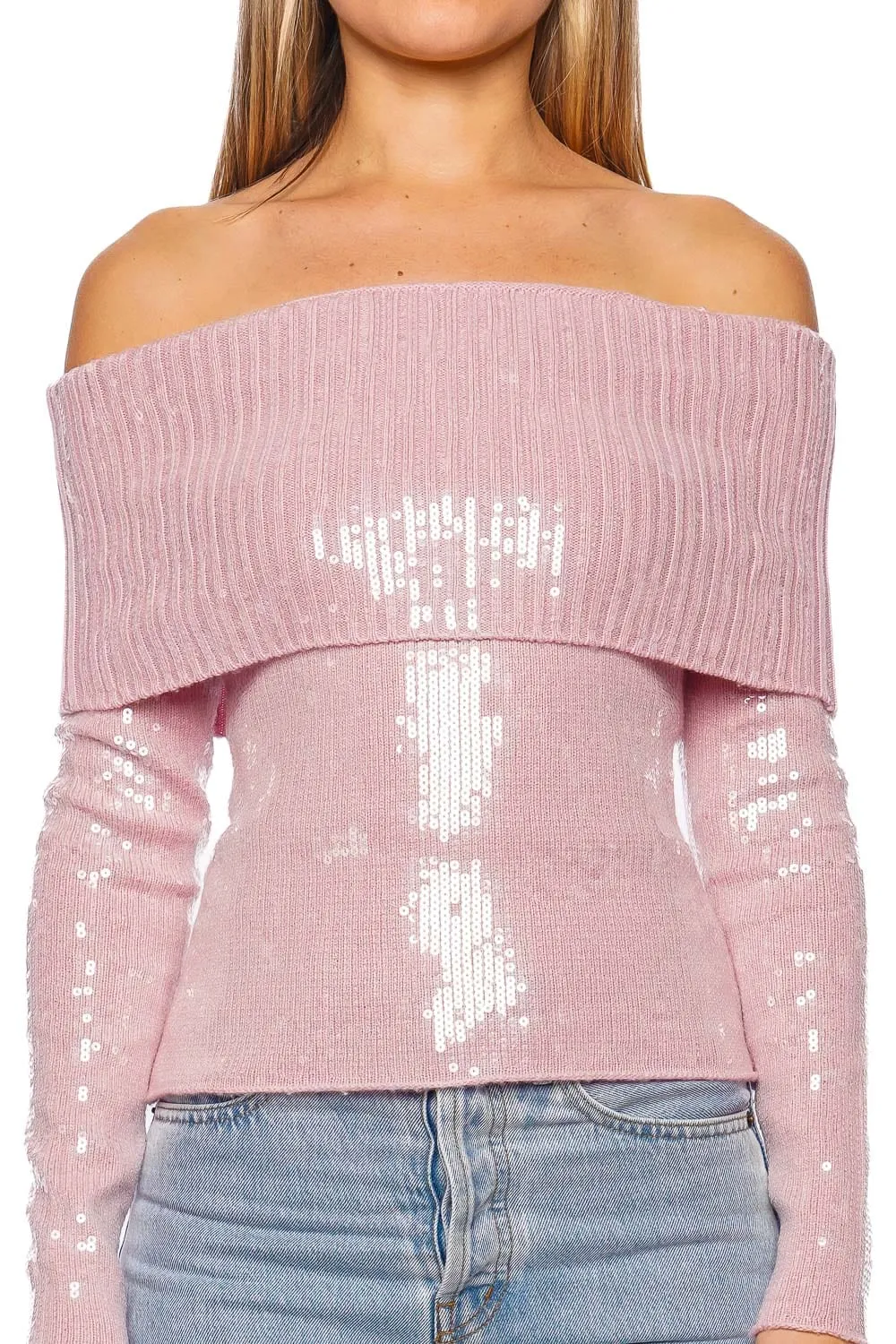 Jourdana Sequin Knit Off Shoulder Top