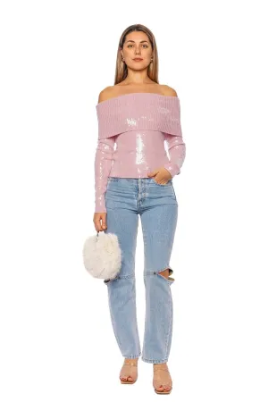 Jourdana Sequin Knit Off Shoulder Top