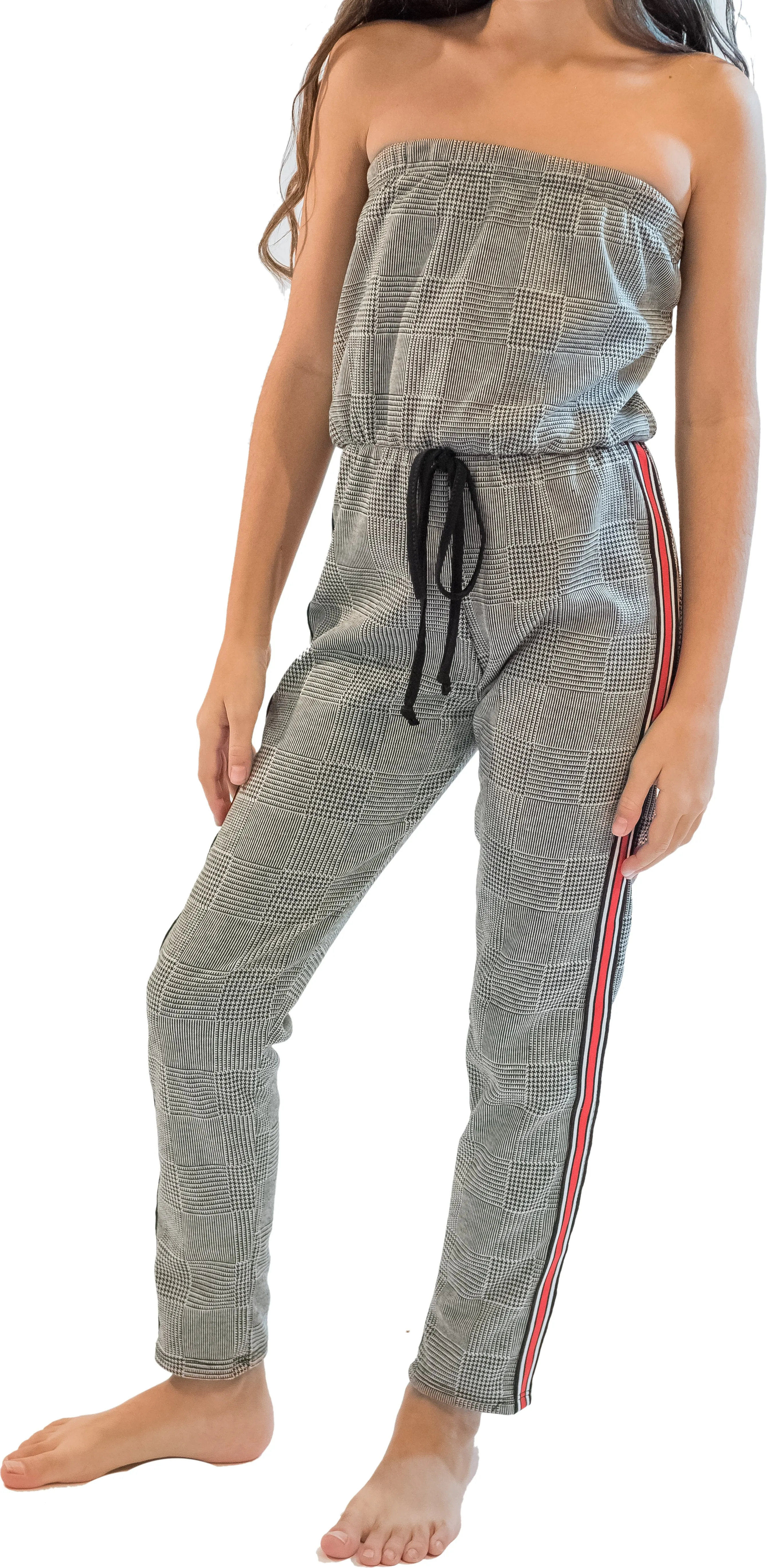 Junior Plaid Stripe Side Jumpsuit