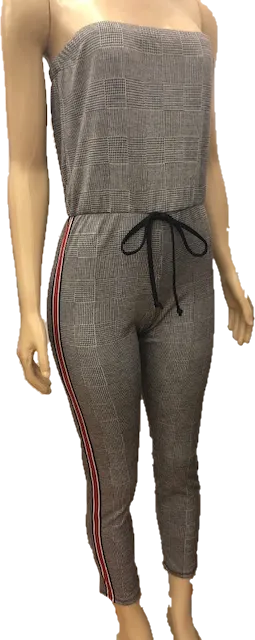Junior Plaid Stripe Side Jumpsuit