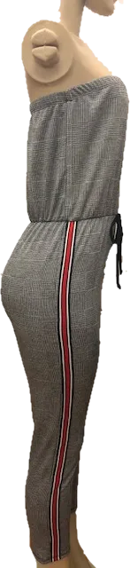 Junior Plaid Stripe Side Jumpsuit