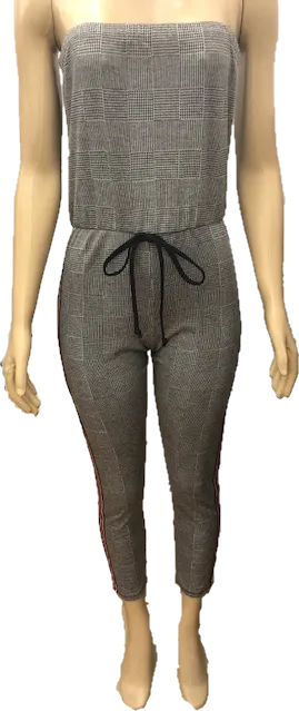 Junior Plaid Stripe Side Jumpsuit
