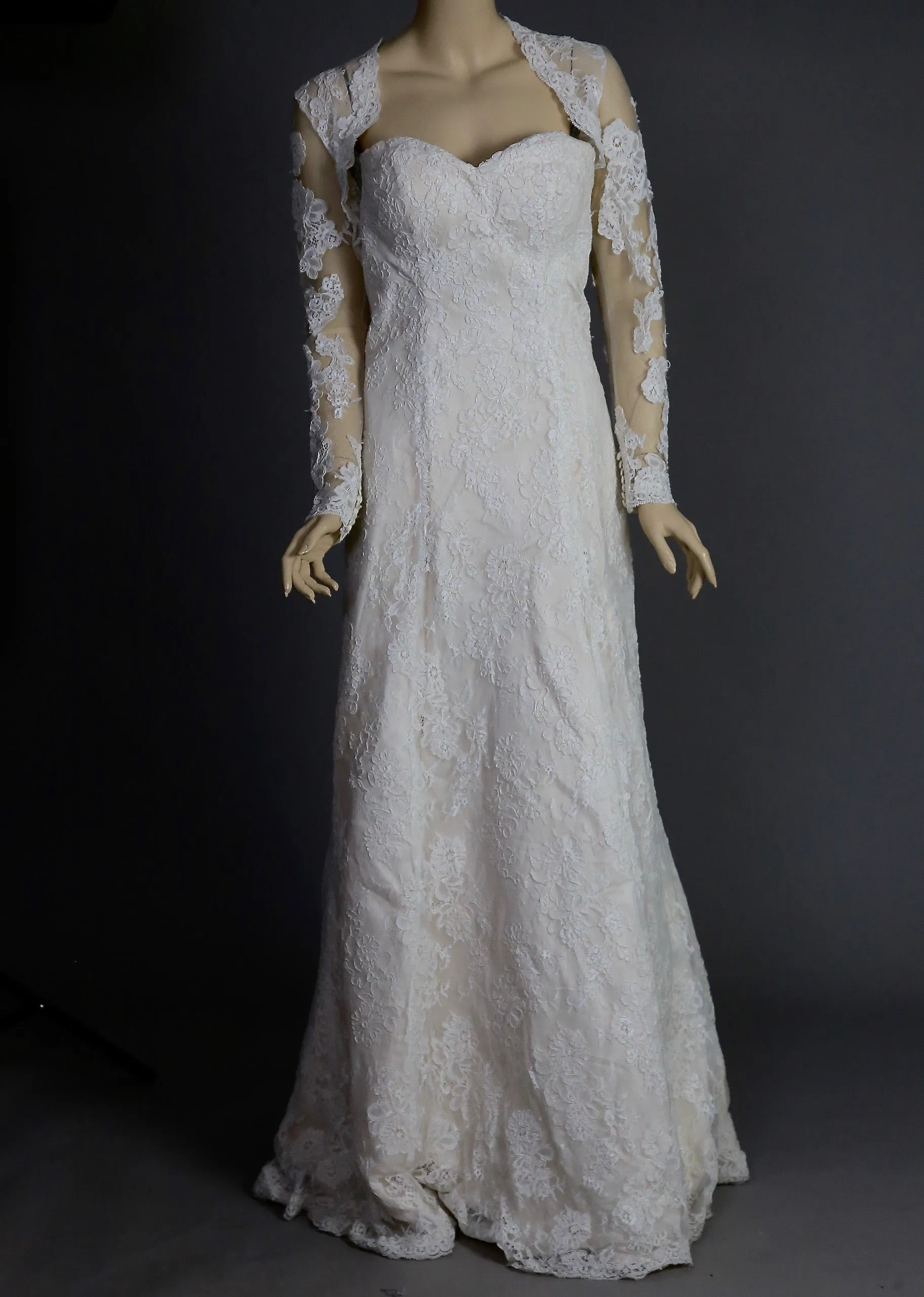 Justin Alexander wedding dress strapless bridal gown with lace jacket