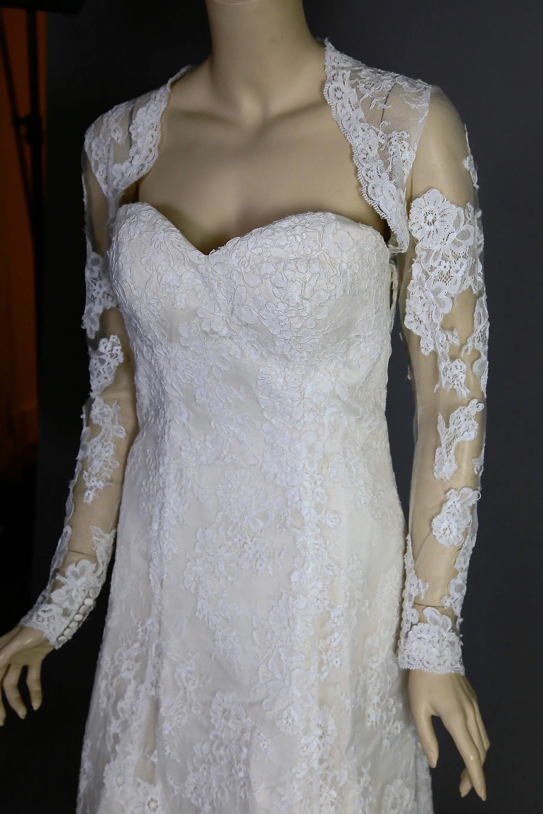Justin Alexander wedding dress strapless bridal gown with lace jacket
