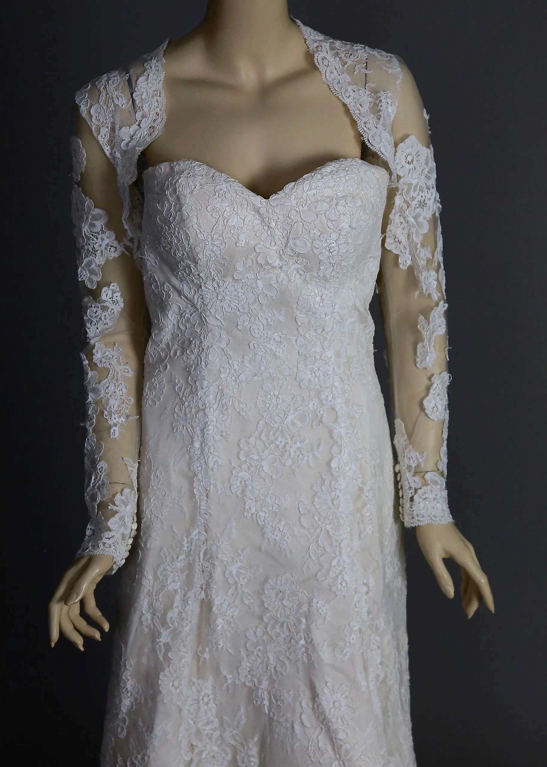 Justin Alexander wedding dress strapless bridal gown with lace jacket