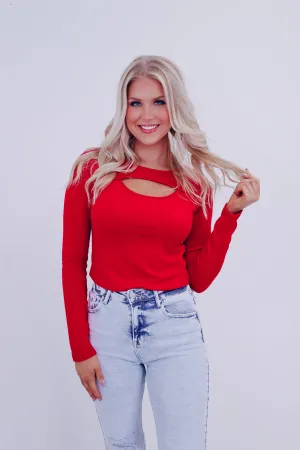 Kait Cut Out Long Sleeve Top - Red