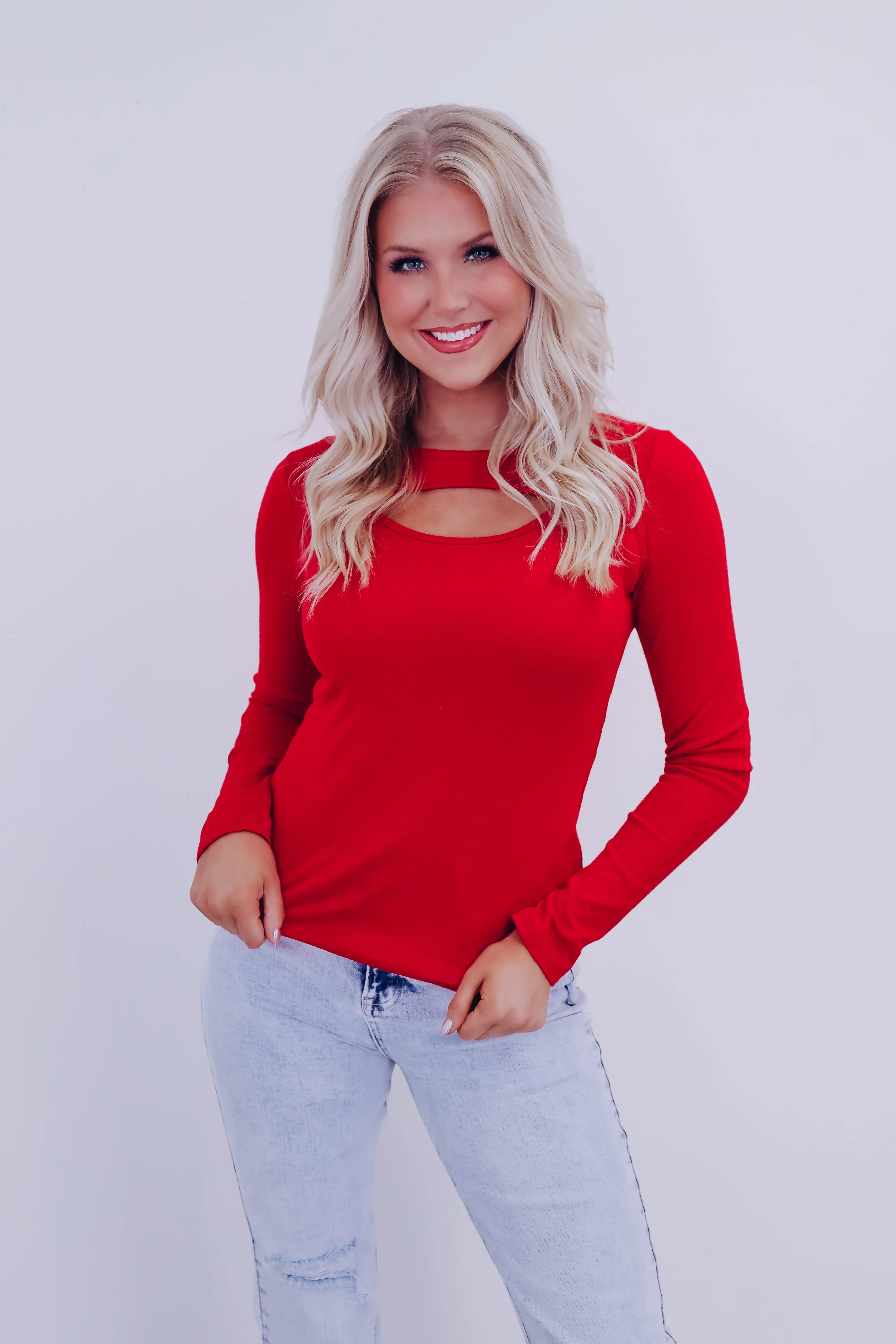 Kait Cut Out Long Sleeve Top - Red