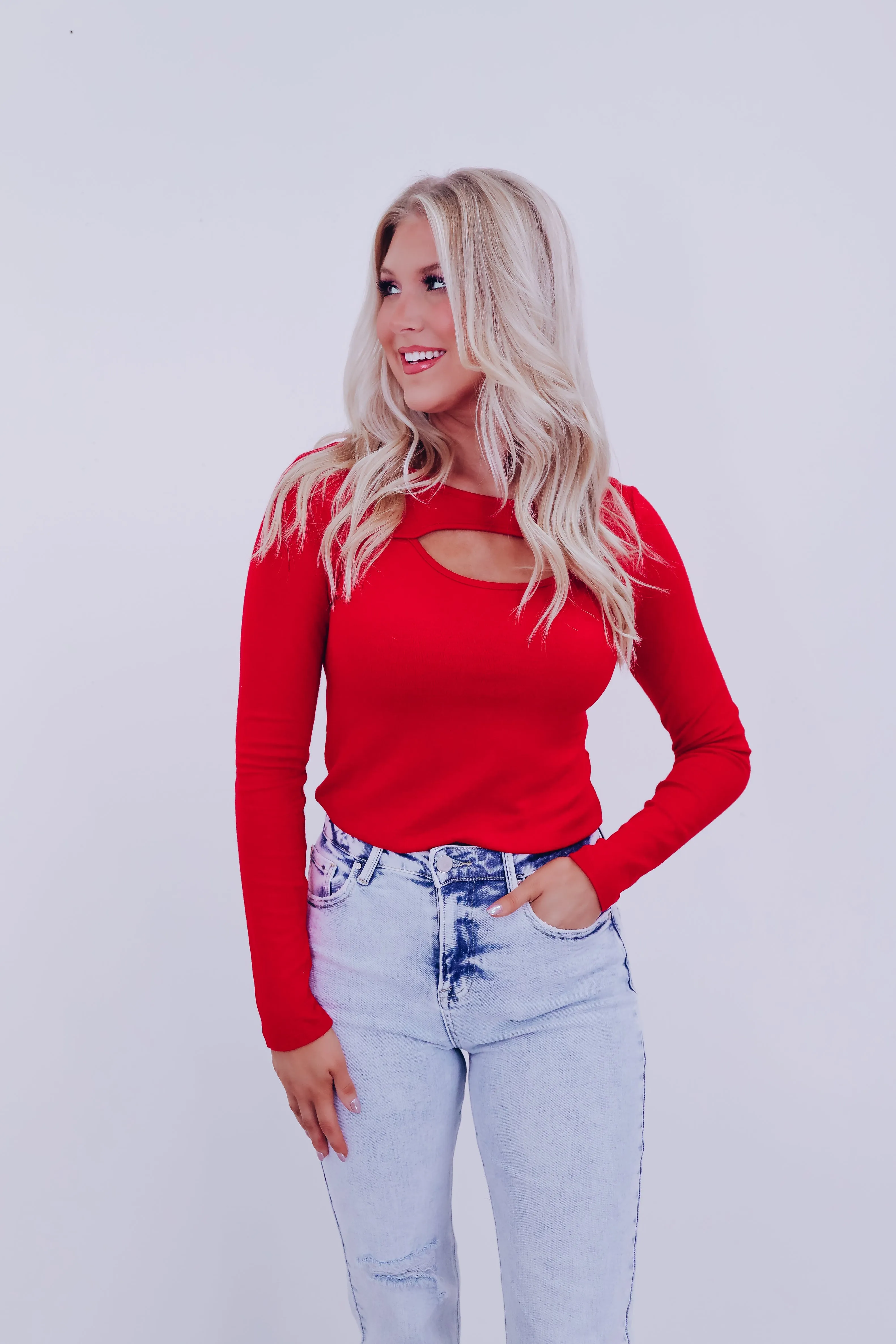 Kait Cut Out Long Sleeve Top - Red