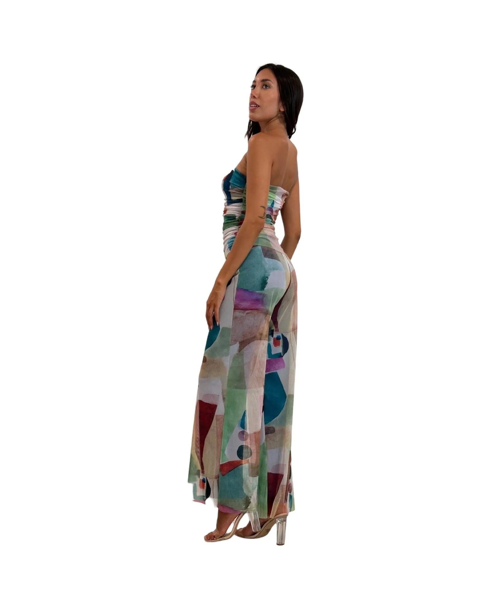 Kaleidoscope Strapless Print Jumpsuit with Ruched Bodice
