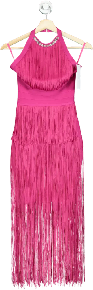 Karen Millen Pink Bandage Fringe Knit Midi Dress UK XS