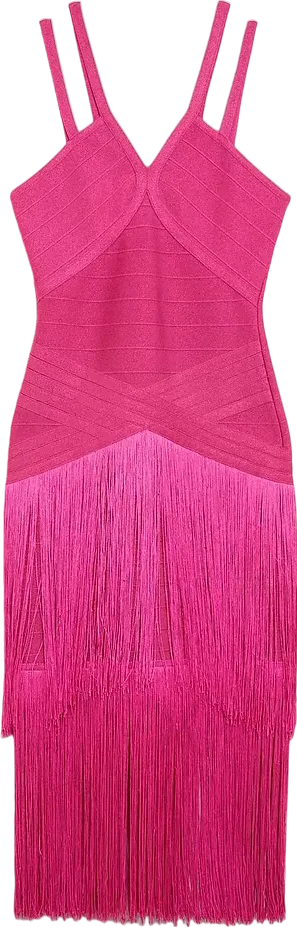 Karen Millen Pink Bandage Fringe Knit Midi Dress UK XS