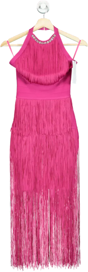 Karen Millen Pink Bandage Fringe Knit Midi Dress UK XS